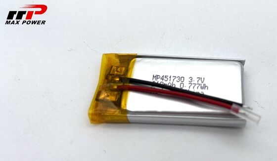 Bateria de polímero de lítio 451730HP 210mAh 3.7V para gravador de voz